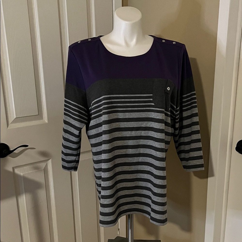 Striped Purple and Gray Women's Top
